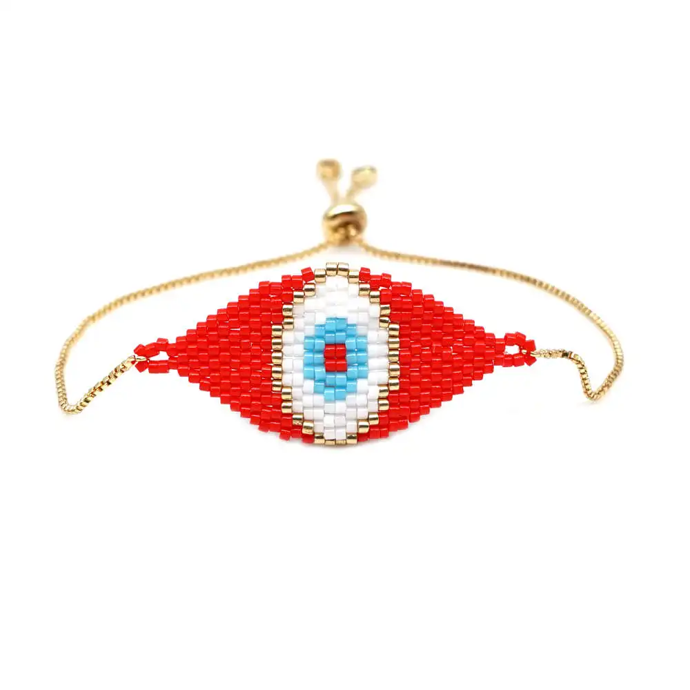 Shinus 10 шт./лот Miyuki браслет Evil Eye для женщин Бусы Браслеты красный турецкий глаз Pulseras Mujer Moda Bileklik золотая цепочка - Окраска металла: MI-B190474C