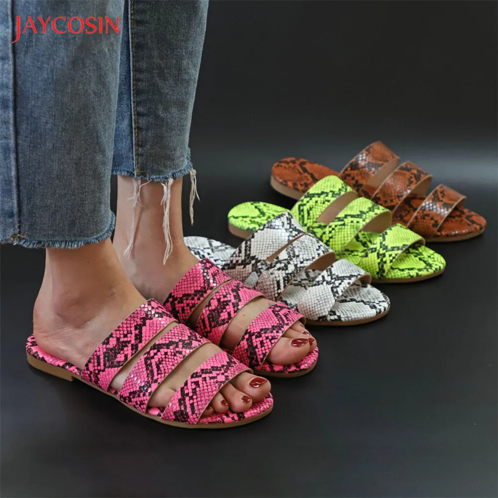 Jaycosin/женские шлепанцы Новинка Модная обувь с принтом змеиной кожи Женские