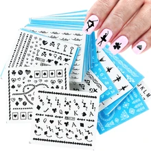 48 шт смешанные буквы сердце черный слайдер наклейки для ногтей набор покер балет переводные наклейки для воды Маникюр украшения обертывания SAB121-144