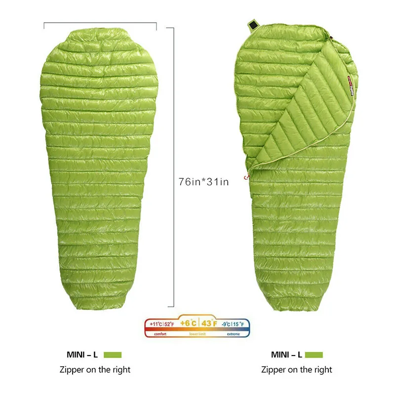 

M/L outdoor camping Mummy Goose Down Sleeping Bag Outdoor 3 Season Ultra-Light 11 Degree 800 FP Sleeping Bag