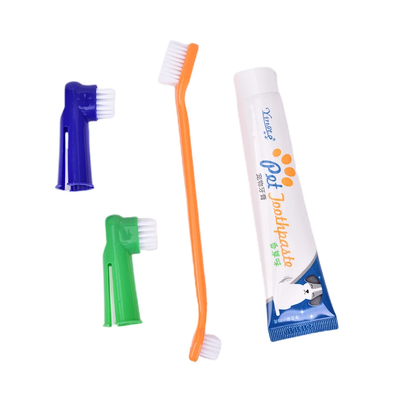 Pet Dog Cat Toothbrush Set Hot Puppy Beef Taste Toothpaste Brush Head Finger Tooth Back Up Care |