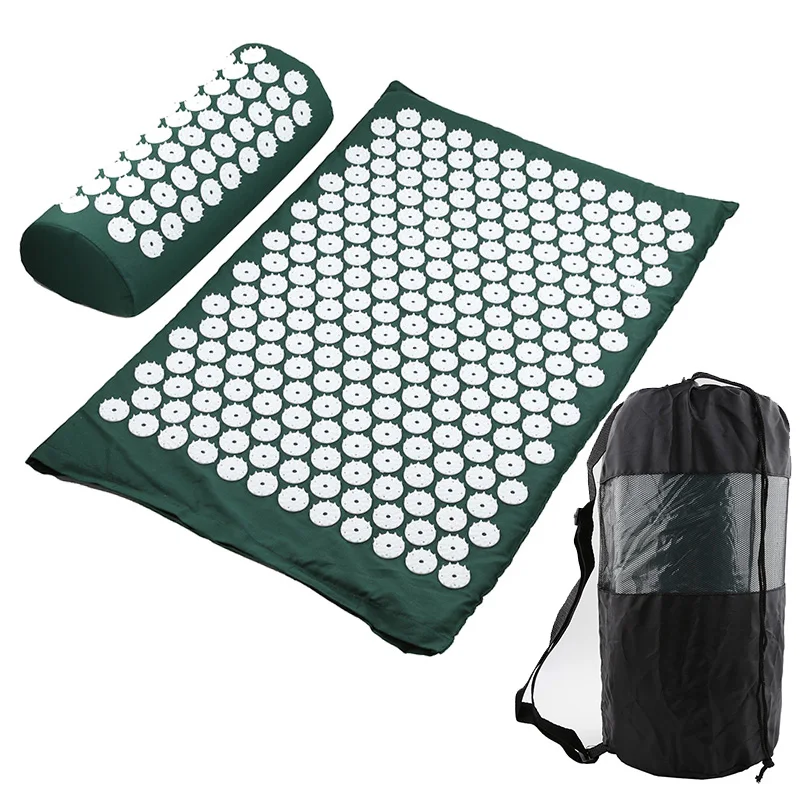 Массажная подушка, массажный коврик для йоги, акупрессура, облегчающий стресс, боль в спине, шип, коврик для акупунктурного массажа, коврик для йоги - Цвет: D green set with bag
