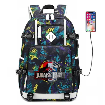 

HOT sale Jurassic Park World backpack multifunction USB charging Travel bag for teenagers Boys Girls Student School Bags