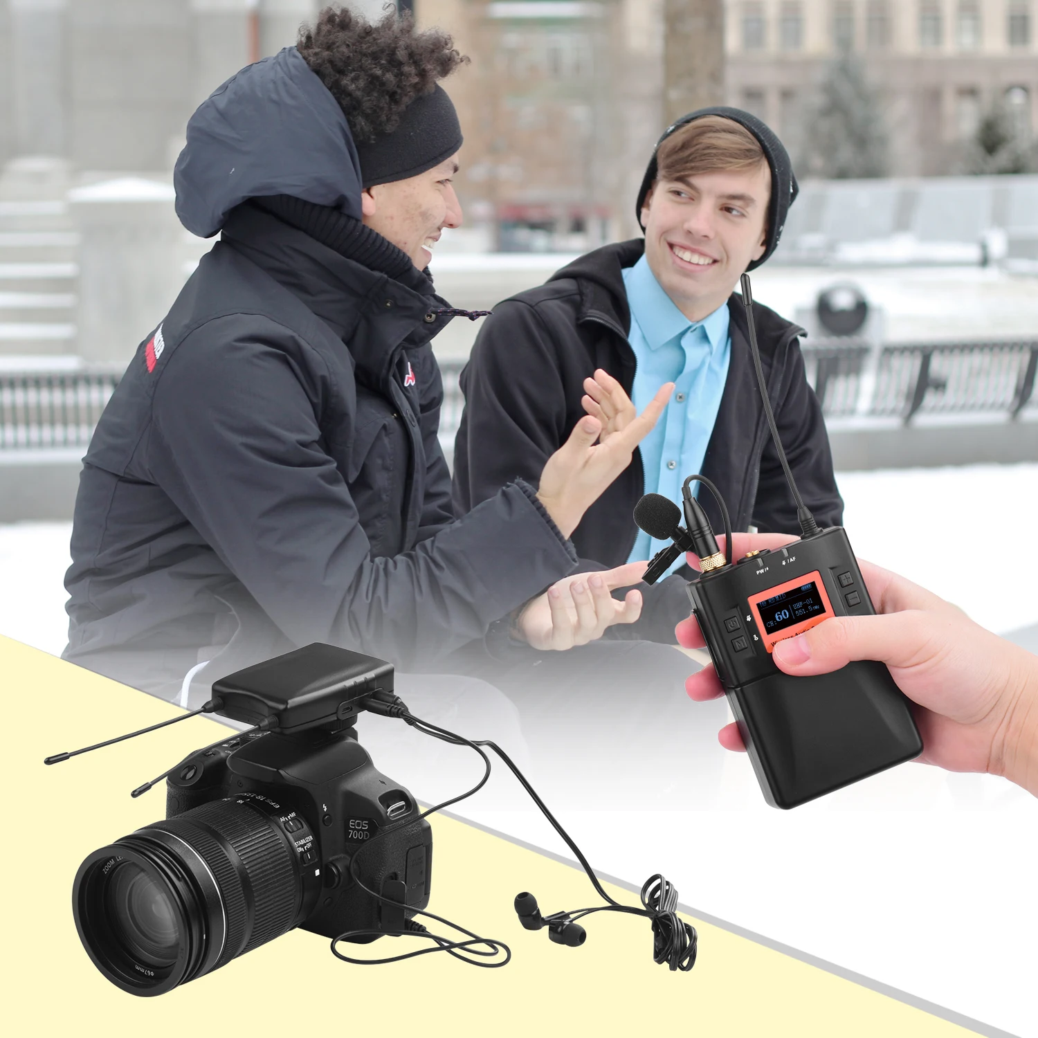 Беспроводная петличная микрофонная система UHF 60 каналов 2 передатчика 1 приемник для DSLR камеры смартфона ПК звук аудио интервью