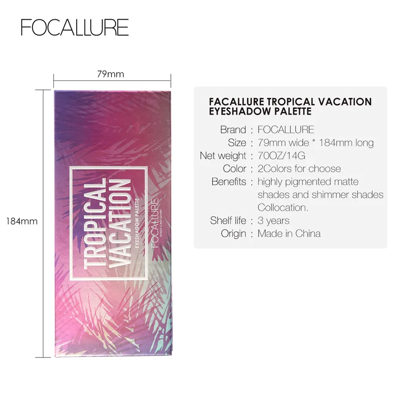 Палетка блестящих теней для век FOCALLURE 14 цветов профессиональная палитра легкие в