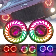 7 Polegada led duplo feixe farol com luz de fluxo rgb auréola anjo olhos drl controle bluetooth para j eep w rangler jk lj tl