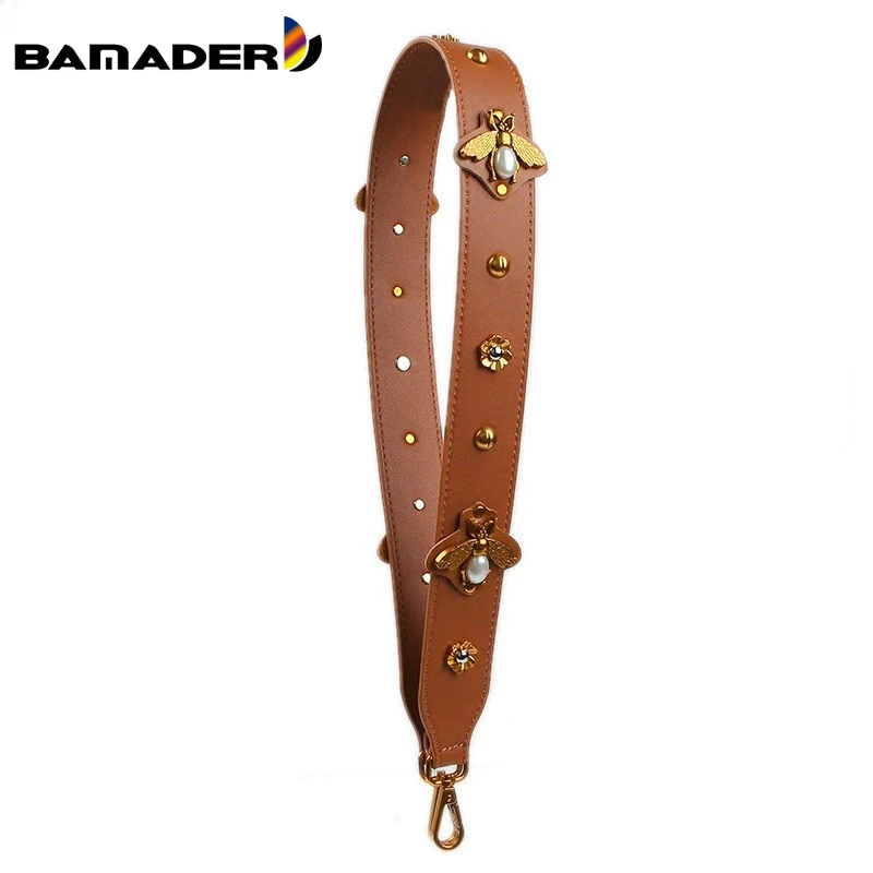 Retro Bee Straps For Bags Genuine Leather Handles Handbags Wide Shoulder Strap Metal flower decoration Anse Sac A Main | Багаж и сумки