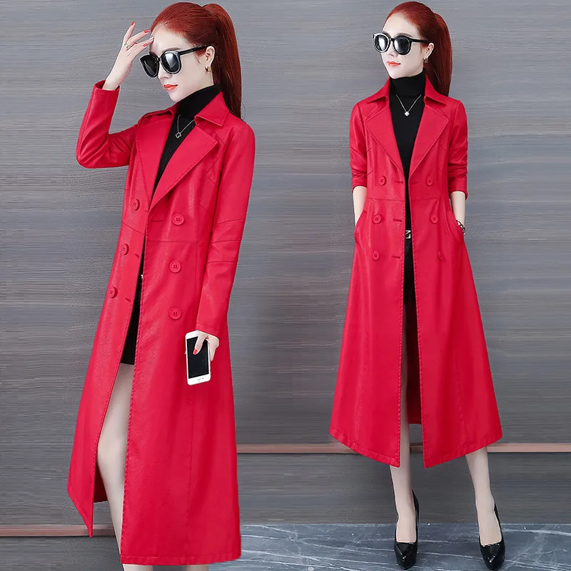 

Trench Coat Medium-length Short-height 2019 Autumn And Winter New Style WOMEN'S Dress chao wang Red Ozhouzhan PU Leather Coat Au