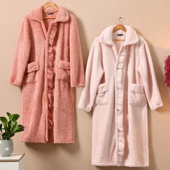 

Flannel Robe Gown Soft Coral Fleece Nightdress Nightgown Women Winter Thicken Nightwear Sleepwear Plus Size 3XL Homewear