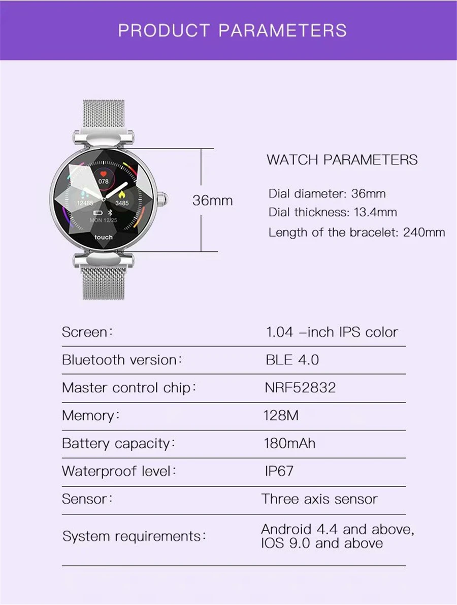 B80 Смарт-часы для женщин Алмазный умный браслет стекло леди Reloj кровяное давление PPG монитор сердечного ритма фитнес-трекер умный Браслет