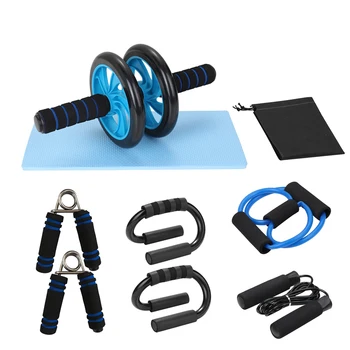 

6-in-1 AB Wheel Roller Kit Spring Exerciser Abdominal Press Wheel Pro with Push-UP Bar Knee Pad Portable Equipment Exercise