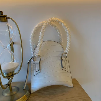 

Crocodile Pattern French Niche Handbag Women 2020 New Pearl Retro Solid Color Mobile Phone Bag Coin Purse A560