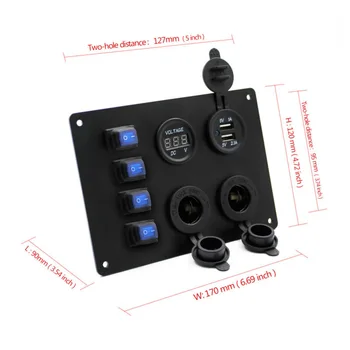 

Auto Switch Panel Marine Boat RV 5V PC + Aluminum Panel Blue Waterproof