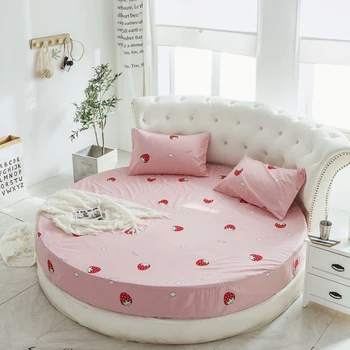 

1pc/set Solid Color Summer 100% Cotton Round Fitted Sheet Round Bed cover Bedding Set Customizable Mattress Topper 200cm 220cm
