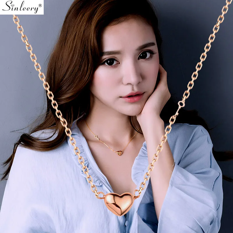 

SINLEERY Lovely Heart Hollow Key Shape Design Necklace Rose Gold Silver Color Chain Choker Necklace For Women Jewelry XL128 SSC
