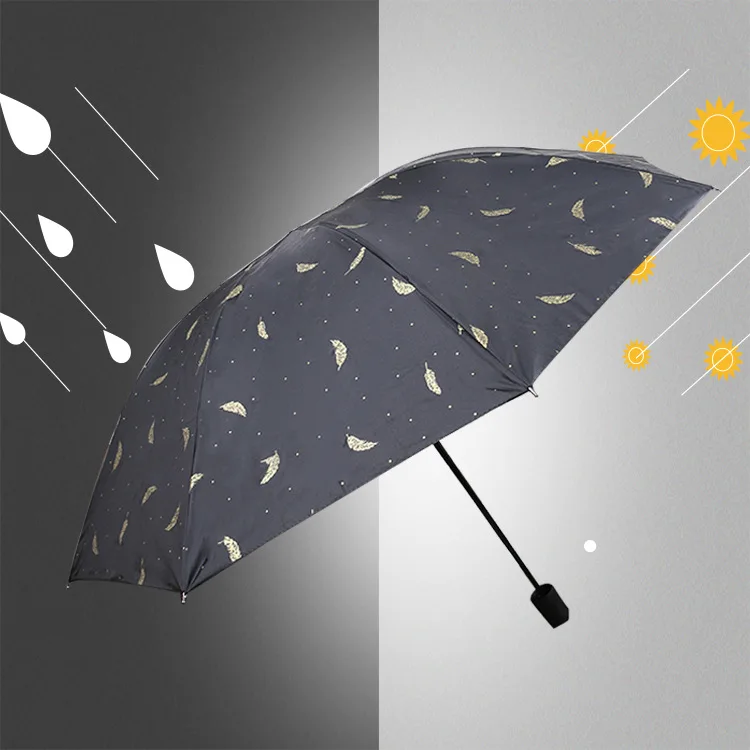 

Creative Black And White Feather Rain Or Shine Vinyl Umbrella Sun-resistant UV-Protection Parasol Rain Or Shine Dual Purpose Bla