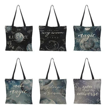 

Customized ladies shopping bag reusable folding shoulder bag large-capacity double-sided printing marine turtle linen bag casual
