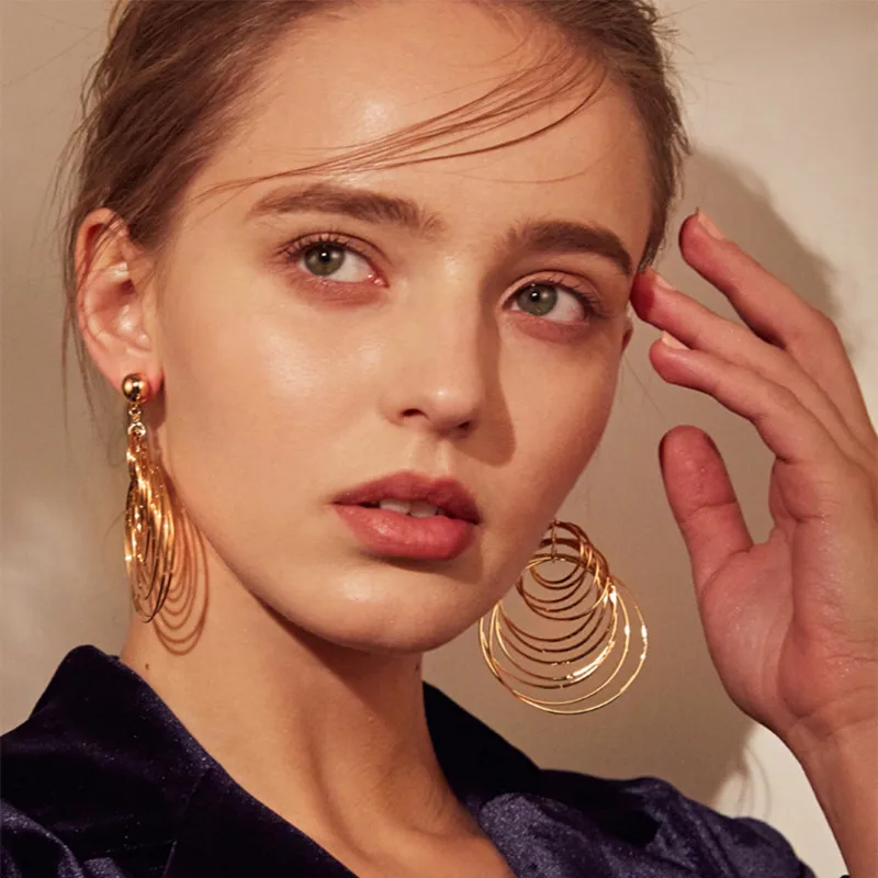 Punk Large Heart Metal Drop Earrings Geometrical Irregular Golden Party Jewelry Women dangle earrings,drop earrings,long earrings,golden earrings,geometric earrings
