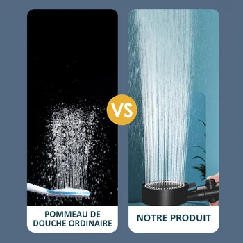 Pommeau de douche à économie d'eau, 5 modes réglables, noir - Achat & prix