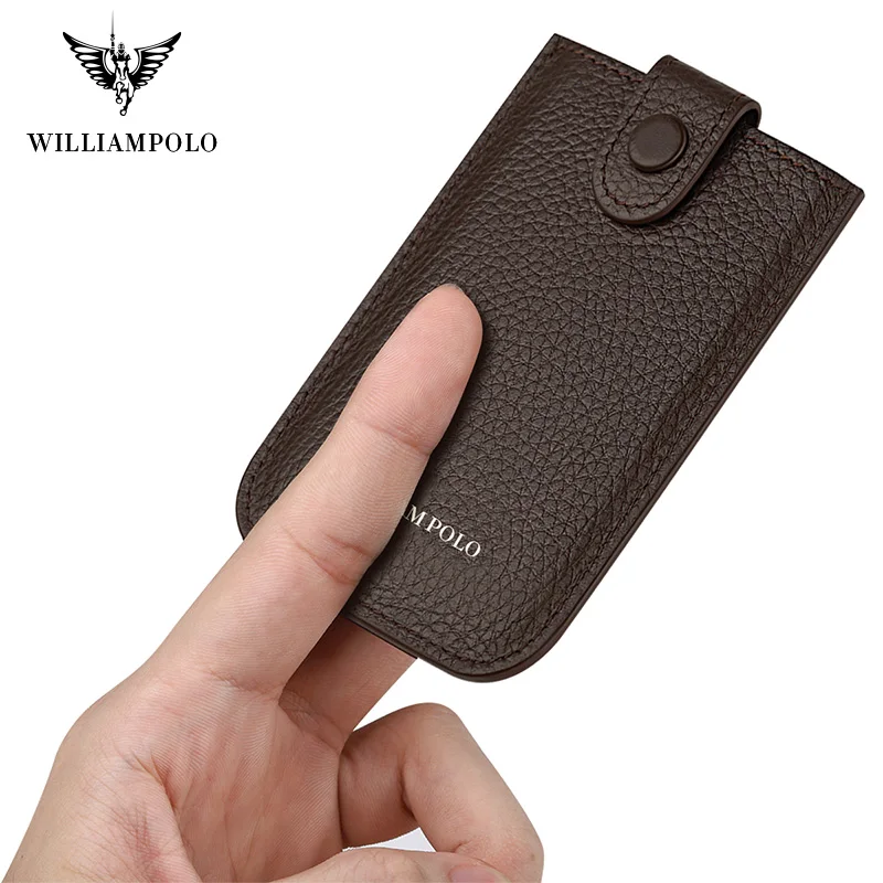 Men thin Genuine Leather waterproof leather fashion card Pocket mini Convenient slim RFID purse 2019 new design WILLIAMPOLO | Багаж и