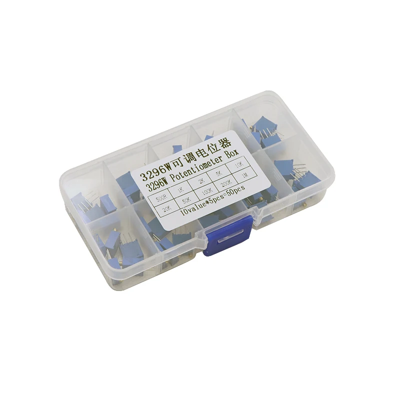 50Pcs/Lot 3296W Multiturn Trimmer Potentiometer Kit High Precision 3296 Variable Resistor 500R 1K 2K 5K 10K 20K 50K 100K 200K 1M