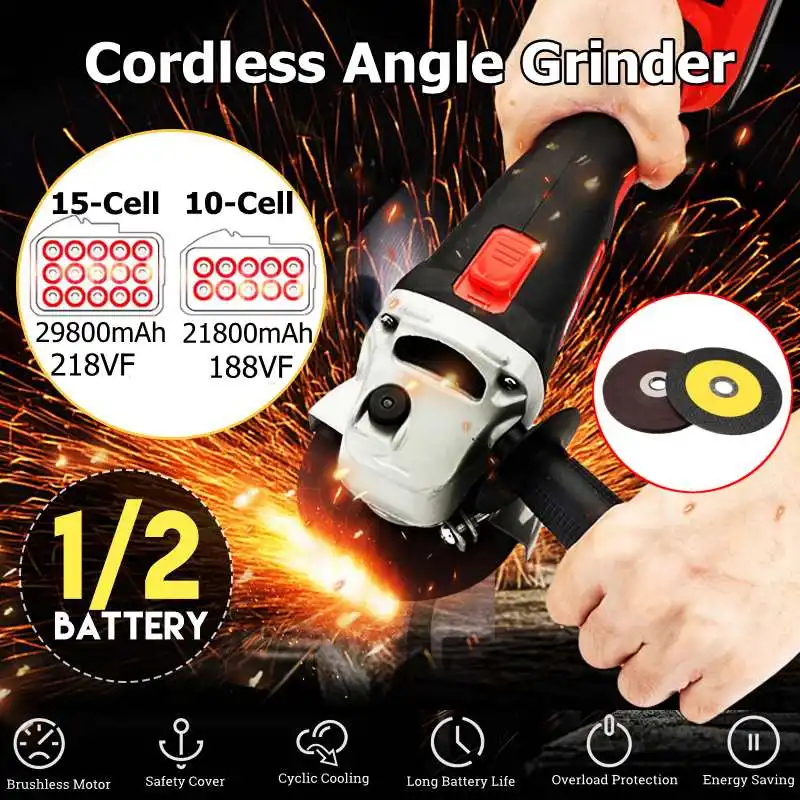 

Doersupp 188VF/218VF Cordless Angle Grinder Electric Lithium Battery Angle Grinding Polisher Polishing Machine Cutting Tool