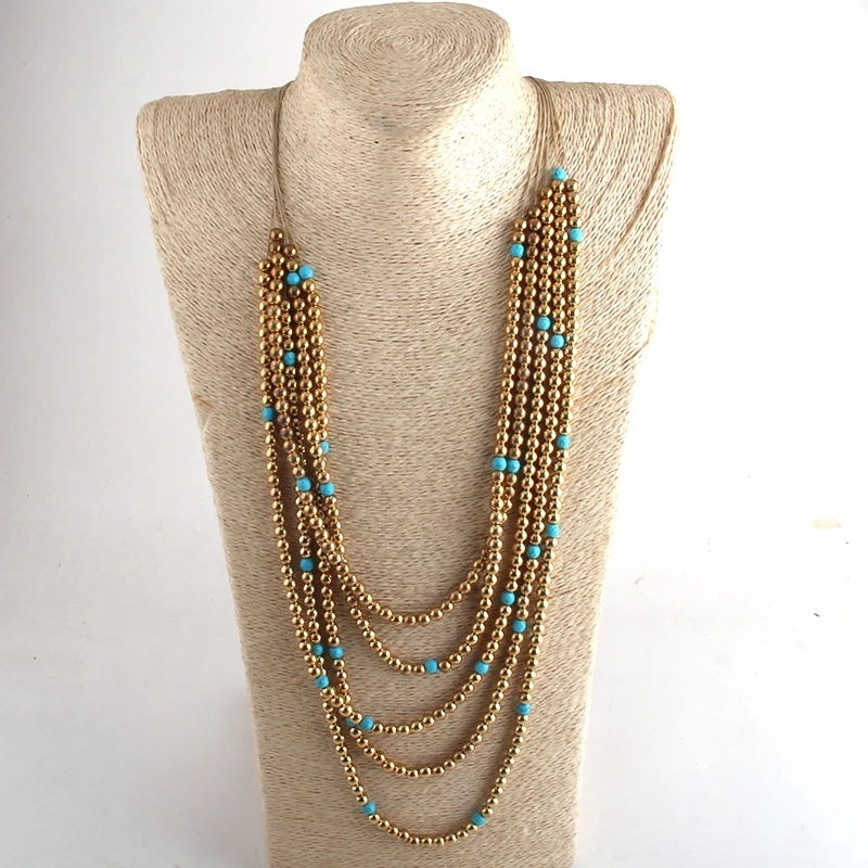 Layered Turquoise Gold Necklace Set, Layering Necklaces for Women, Multi Strand Necklace, Moon and Stone Necklace