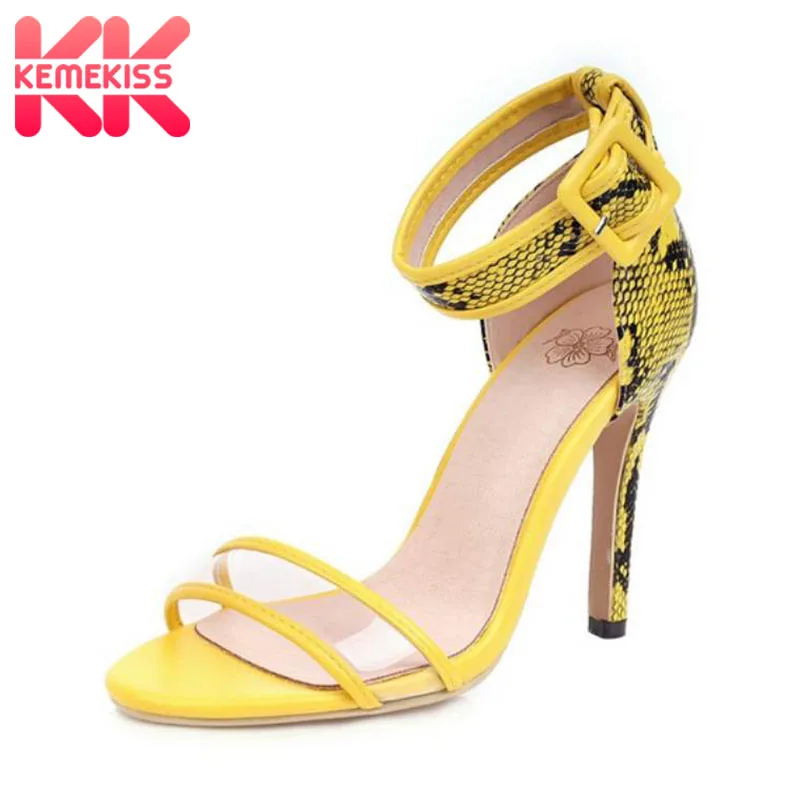 

KemeKiss Plus Size 33-48 Women Sandals Opeen Toe Thin High Heels Fashion Leather Pattern Shoes Women Party Summer Hot Footwear