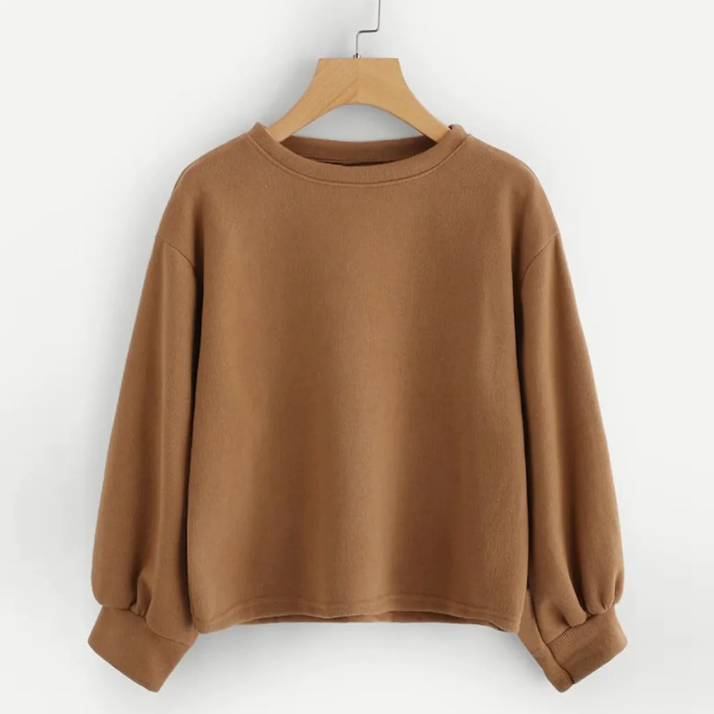 JAYCOSIN Fashion Women Casual Simple Solid Color O-Neck Sweatshirt Long Sleeve Comfortable Soft Blouse Loose Sweatershirt Tops