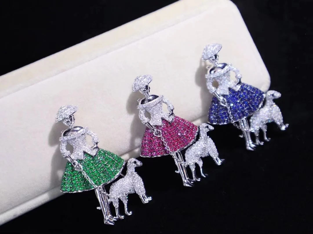 Pirmiana Hot Sale S925 Silver Dancing Girl Brooch Cubic Zircona Gemstone Fashion Jewelry