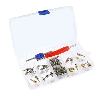 

106Pcs Car Air Conditioner Valve Core HV A/C Valve Cores Accessories for R12 R134A Refrigeration Tire Valve Stem with Dual-Head