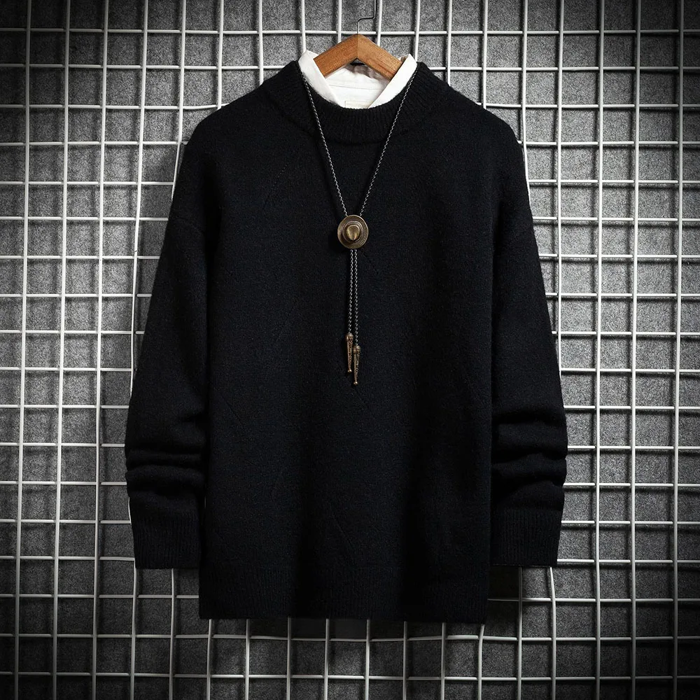 50% OFF Half Turtleneck Men Sweater Winter Warm Pullover Oversize New Year Solid B;lack Sweaters Men's Casual Knitted Tops Jumper Blue