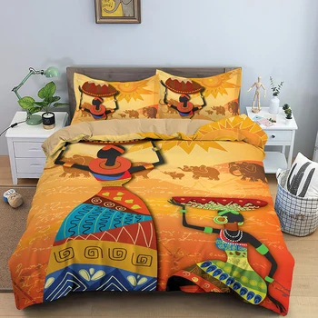 

Vintage African Women Duvet Cover Set Bedding Set Bed Linen Golden Tribal Home Textile Bedclothes Soft Bed Set Queen/King Size