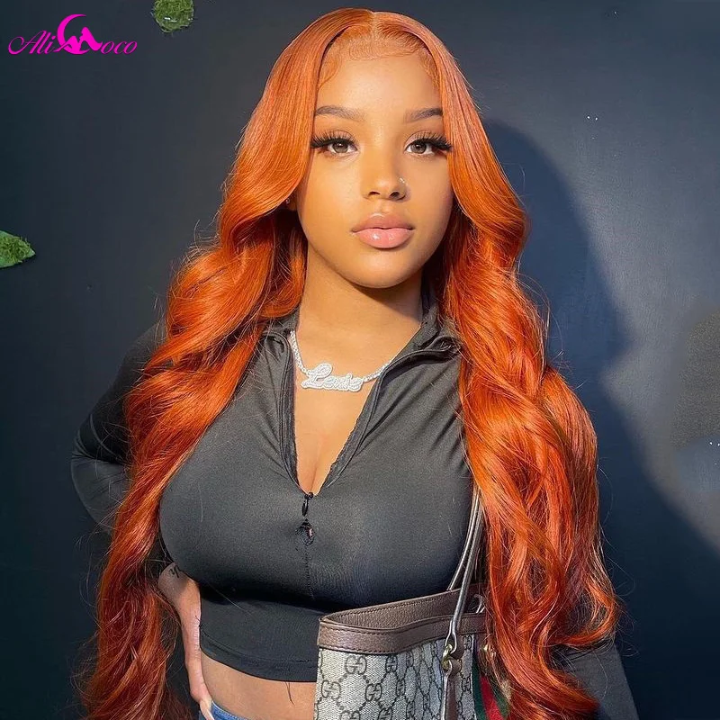 Orange Blonde Lace Frontal Human Hair Wig Brazilian Body Wave Ginger Lace Front Wig 180 Density Colored Human Hair Wigs Ali Coco human hair wig,lace front wig,human hair wigs,front lace wig