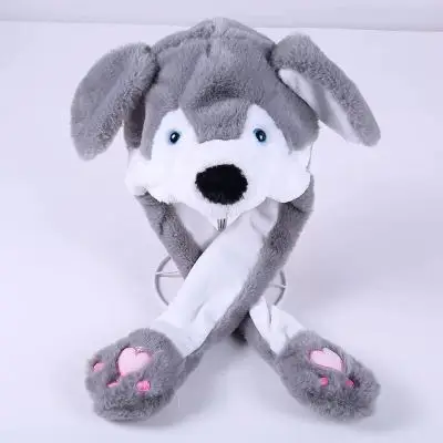 Шапка кролика с подвижными ушами, милая мультяшная игрушка, шапка, подушка безопасности, Kawaii, забавная шапка-игрушка, Детская плюшевая игрушка, подарок на день рождения, шапка для девочек - Цвет: Dog