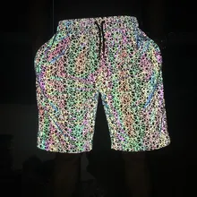 Новое поступление для мужчин и женщин, цветной, отражающий Шорты в стиле «хип-хоп» DJ в стиле панк Футболка с принтом уличная комплект эластичной одежды с шортами плюс размер 3XL pantalones