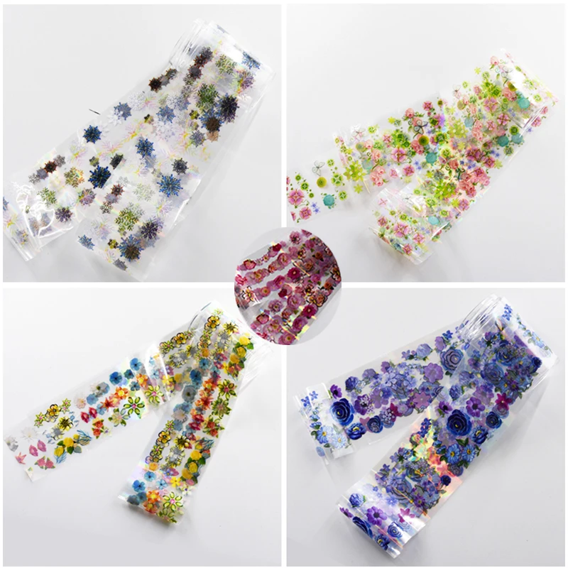

8Box/Set Nail Starry Foil Sticker 4x100cm Foil Sticker Paper Mix-Color Flower Pattern Nail Transfer Foil Wrap Art Sticker&Decal