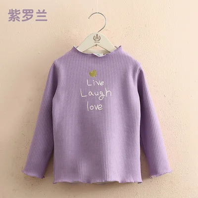 Purple Хлопковая футболка для маленьких девочек детская одежда Новинка года, осенняя бархатная плотная Приталенная футболка для маленьких девочек Детские футболки для девочек - Color: Purple