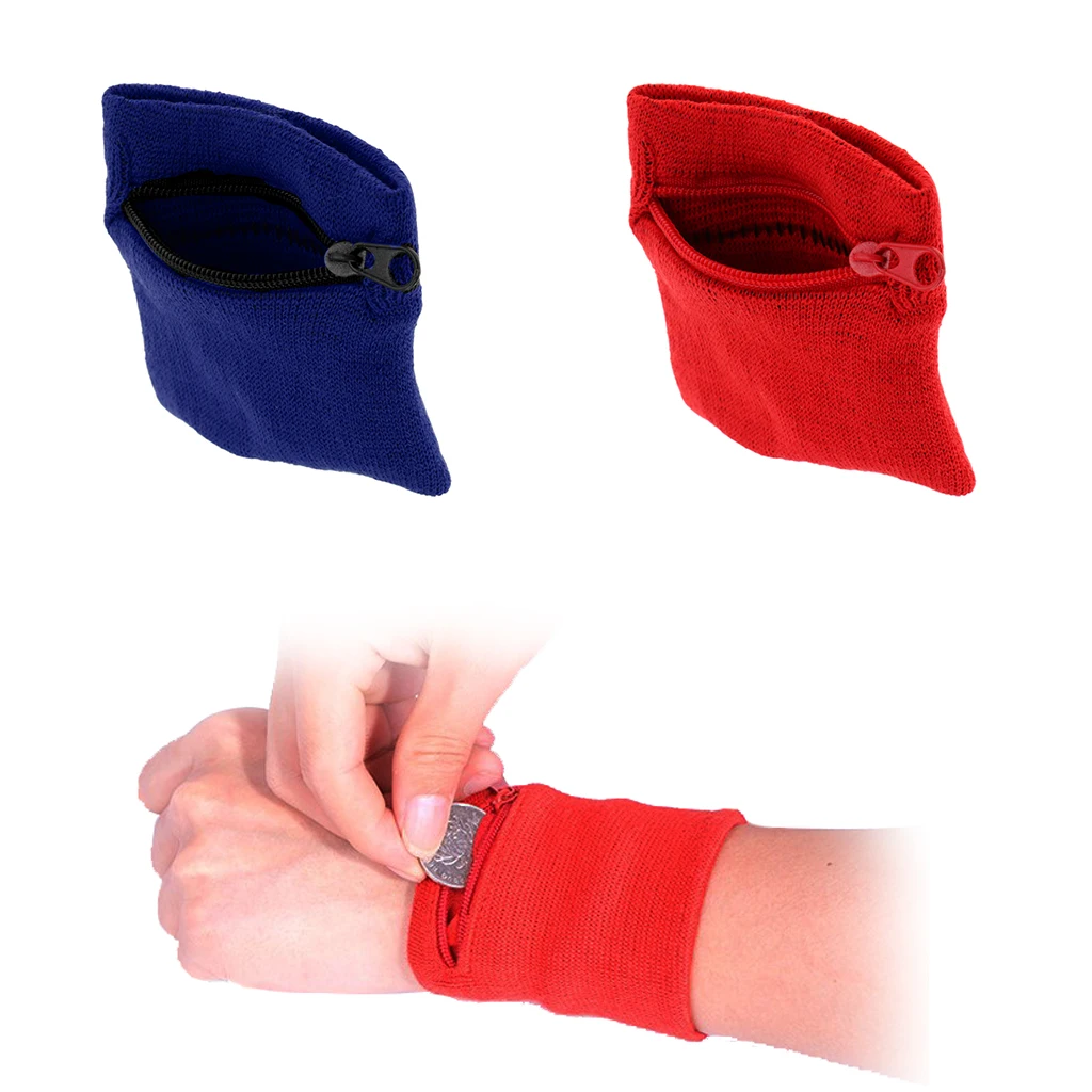 2Pcs / Pack Sports Wristbands With Zipper Wrist Wallet Sweatband Key Coin Money Pocket For Cycling Gym Running Fitness
