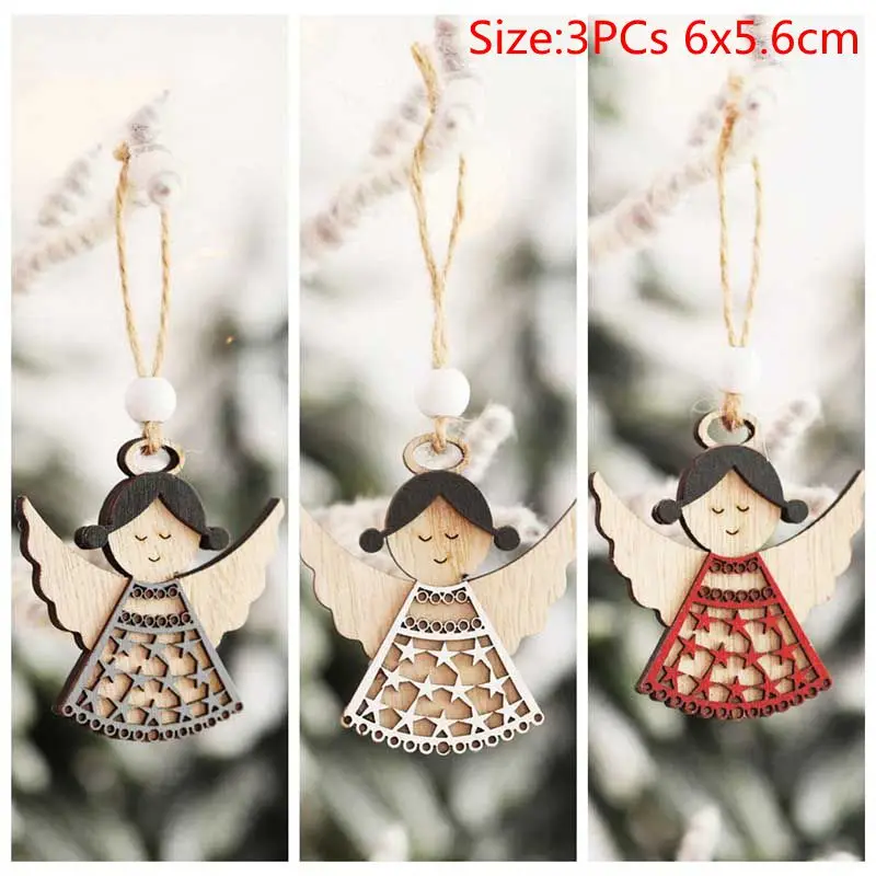 3PCs K DIY рождественская елка звездный колокол Деревянные Подвески, украшения орнамент с рождественской елкой DIY деревянные поделки дети подарок на год украшение дома - Цвет: 3PCs K