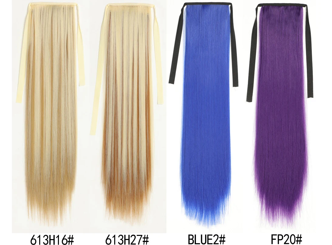 Ombre Long  24" Straight Synthetic Ponytail Hair Extensions Wrap On Clip-in Pony Tails Natural Hair Heat Resistant Hair Pieces