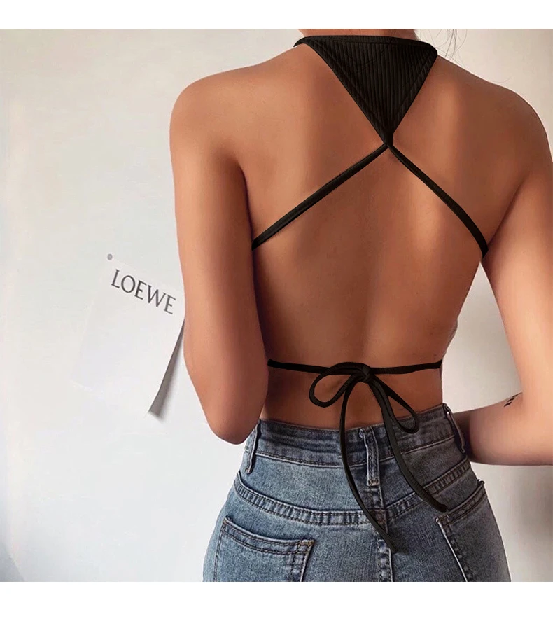 Sexy Backless Camis Women Criss Cross Halter Crop Top Camisole Party Club 2020 Summer Bandage Slim Female Streetwear Tank