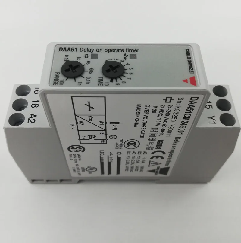Carlo Gavazzi DMB51CM24B006 7 kKnob-selectable Functions DIN-rail 24VDC/24-240VAC SPDT Multi-voltage Time Relay