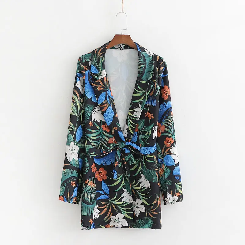 

Pf89 Loose-Fit Casual Suit Jacket Versatile Holiday Printed Sun-resistant Coat Mid-length Belt Cardigan Suit