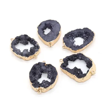 

Fashion Natural Gem Black Agates Pendant Connector Faceted Stone for DIY Necklace Jewelry Making Supplies Size 30x40-35x45mm