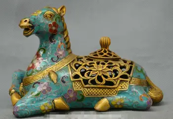 

Chinese old Cloisonne bronze animal horse riches flower incense burner censer