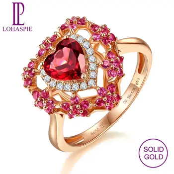 

LP Customited 18K Rose Gold Natural Gemstone Rhodolite Garnet 1.61CT & Diamond Heart Engagement Ring Fine Jewelry For Women