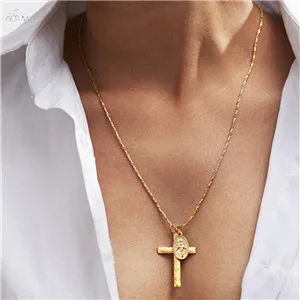 Горячая двойной слой с крестом девственница Мэри кулон цепь христианское ожерелье богиня католическое ожерелье колье для женщин ювелирные изделия