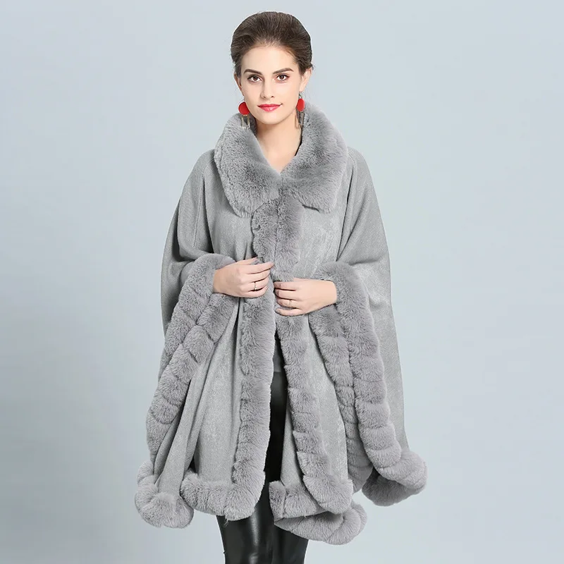 11 Colors Faux Rabbit Fur Cape Coat For Women Lapel Overcoat Winter Warm Poncho Cloak Batwing Sleeves Loose Shawl Outer Wear