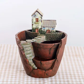 

Miniature Resin House Planter Pot Succulent Flower Pot Micro Landscape Decorations Crafts for Desktop Office JS22